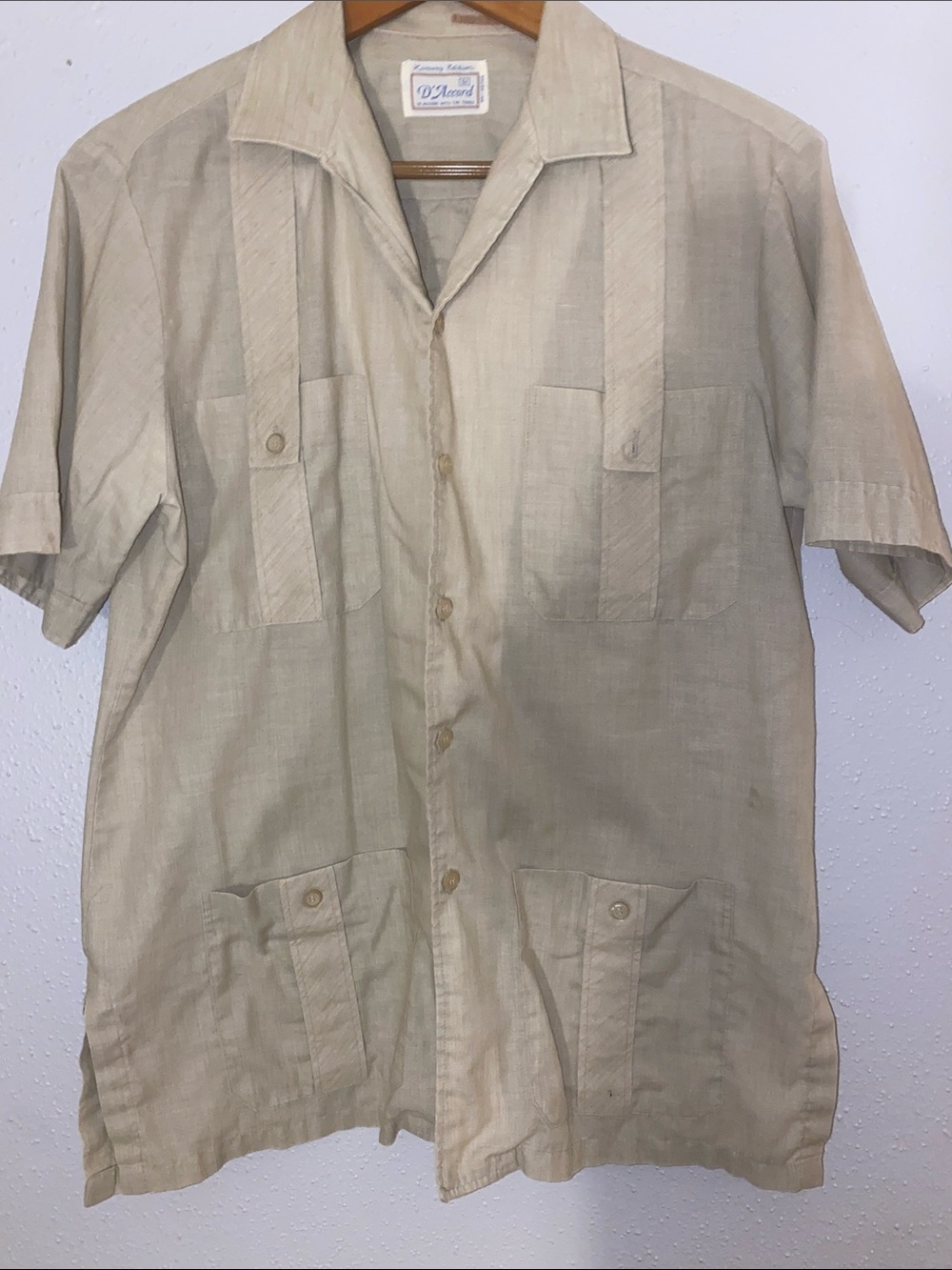 Luxury Daccord Vintage  Beige Cuban Collar Guayabera Shirt
